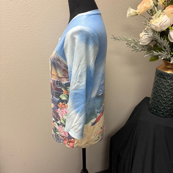 Allison Daley Capri Coastal Print V-Neck 3/4 Sleeve Tunic Top - Picture 3 of 7